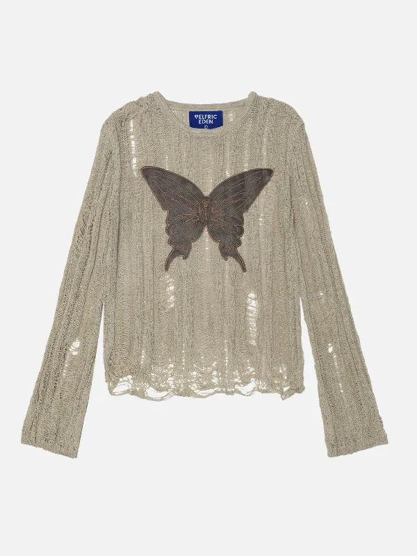 Redefining Women's Fashion Aelfric Eden Embroidery Butterfly Cut-Out Sweater