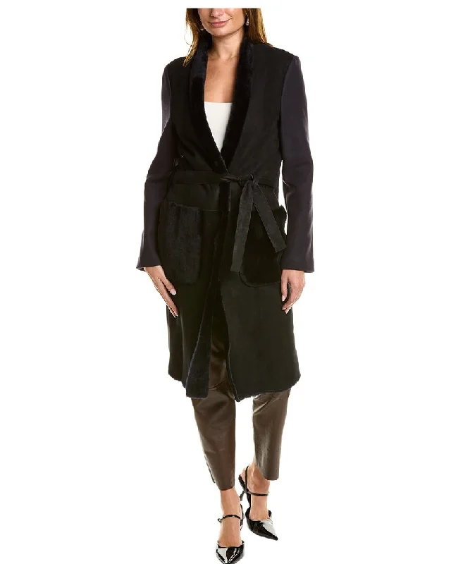 Trend Leading Collection Piazza Sempione Leather-Trim Wool Coat