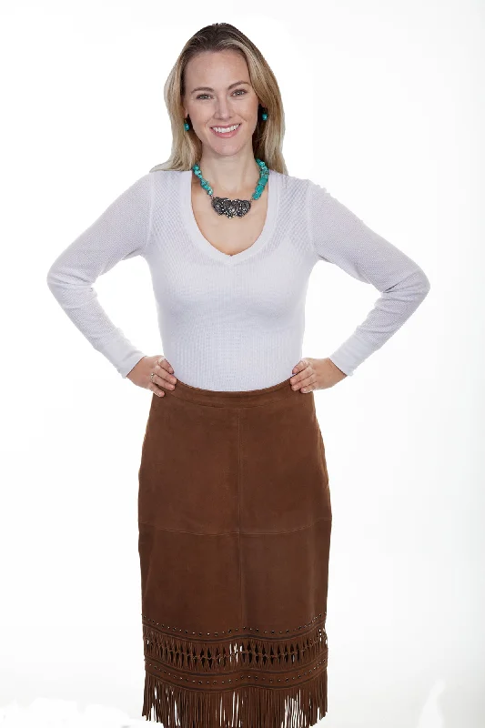 Luxe Layering Scully Womens Brown Lamb Suede Fringe Skirt