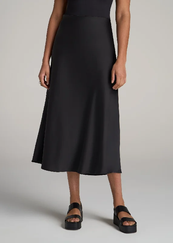 Exclusive Sale Pull-On Satin Midi Skirt for Tall Women in Black