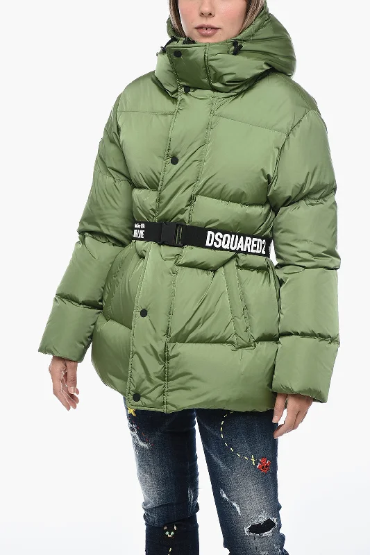 Trend Alert Dsquared2 Turtleneck Down Jacket with Logoed Belt