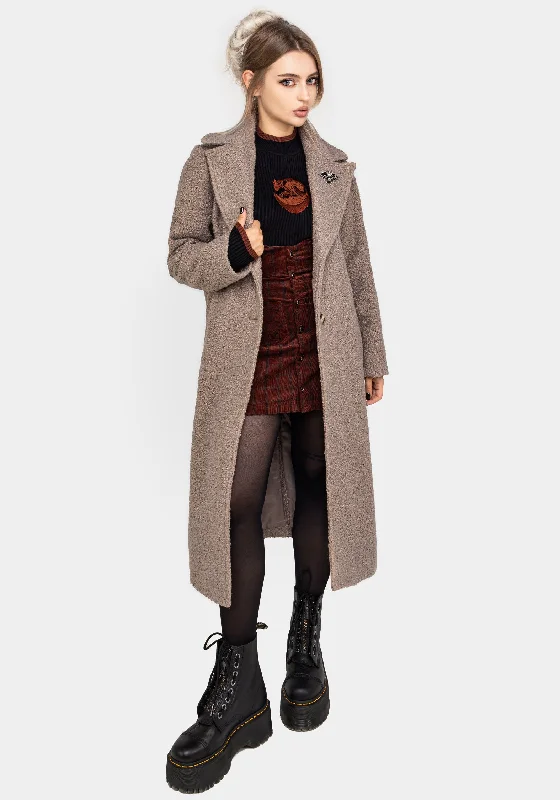 Limited Stock, Big Sale Gorgon Bouclé Longline Oversized Coat with Bee Brooch - Taupe