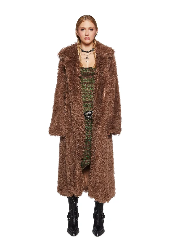 Classic Women's Fashion It’s All Happening Faux Fur Coat - Brown