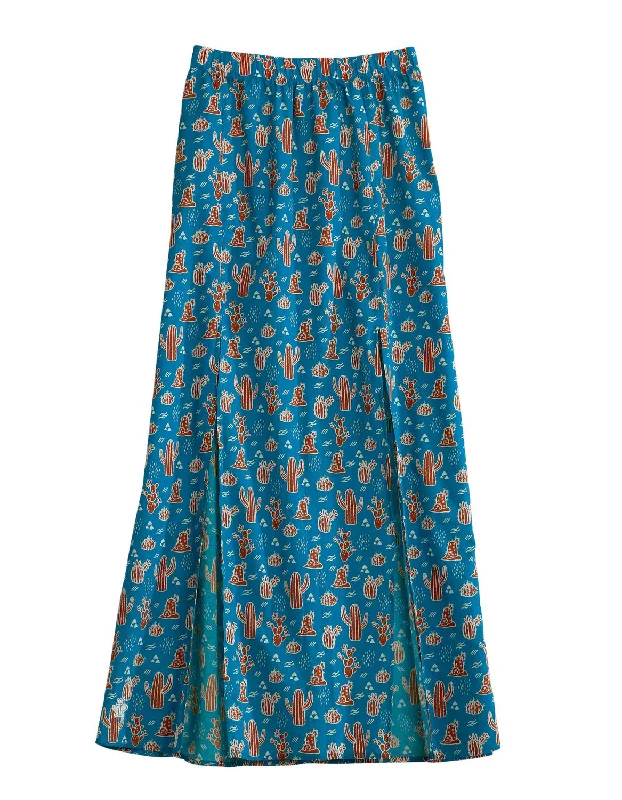 Urban Femme Streetwear Tin Haul Womens Blue 100% Cotton Cacti Print Maxi Skirt