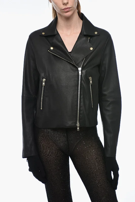 Fashion Forward Femme S.W.O.R.D 6644 Leather IMPACT Biker Jacket with Zipped Pockets