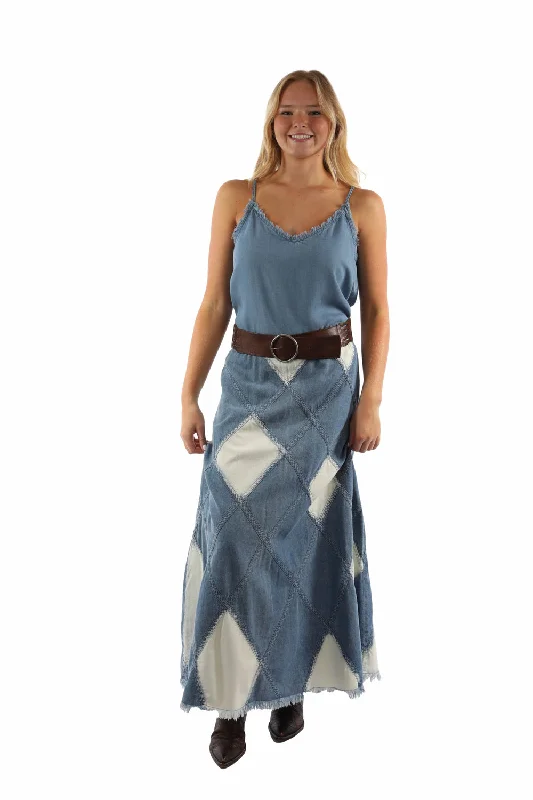 Stylish Savings Scully Womens Acid Wash Diamond Panels Blue 100% Cotton Skirt XL