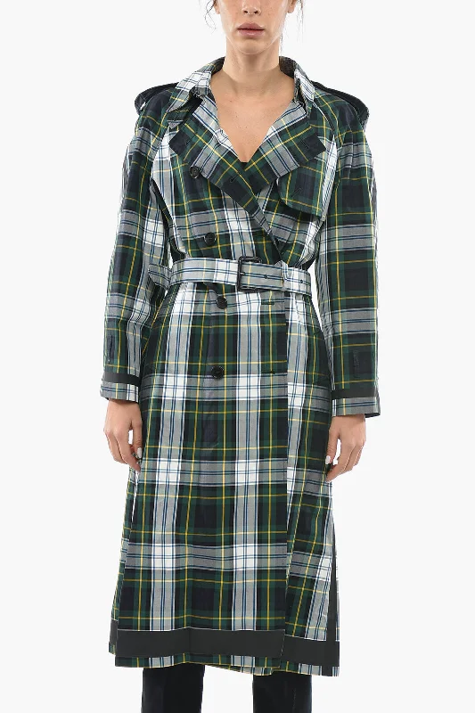 Style Redefined Burberry Belted Tartan Print Cotton Double Breasted Trench Coat