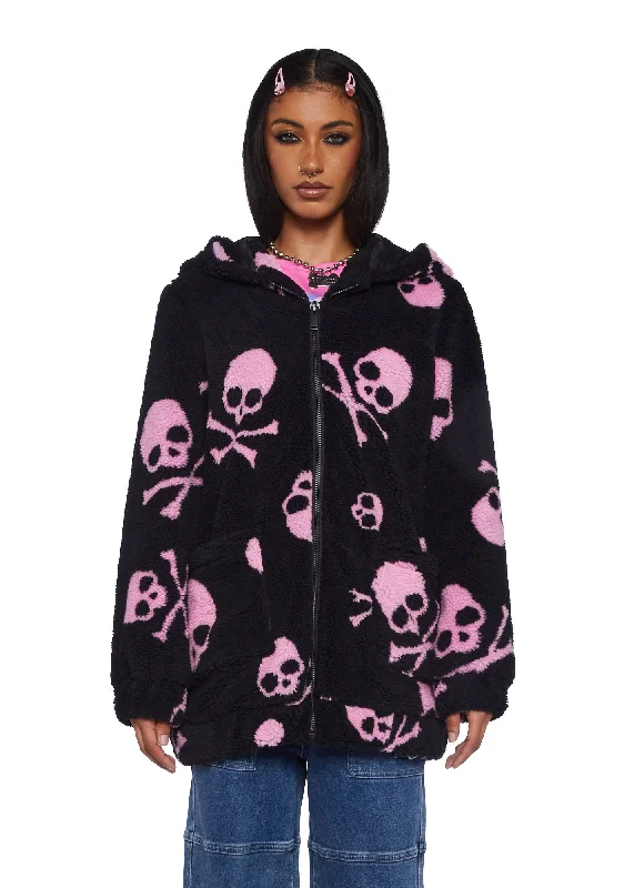 Fashion Forward, Function First Skull On My Sleeve Sherpa Jacket - Pink