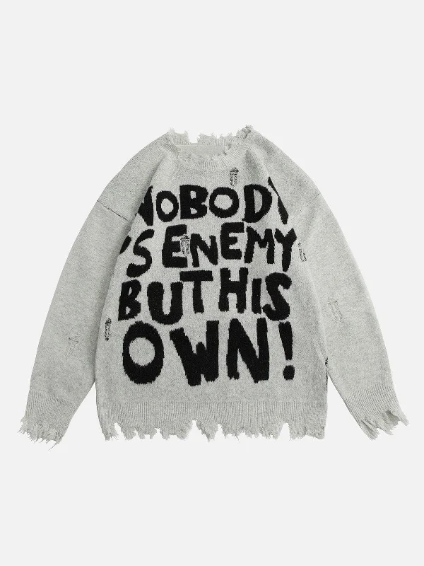 Hot Deals Aelfric Eden Letters Ripped Hole Sweater