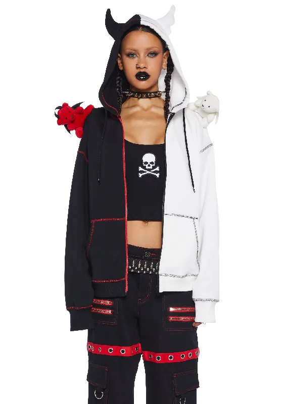 Score Big On Glamorous Red - Carpet Styles Devil Or Angel Zip-Up Hoodie