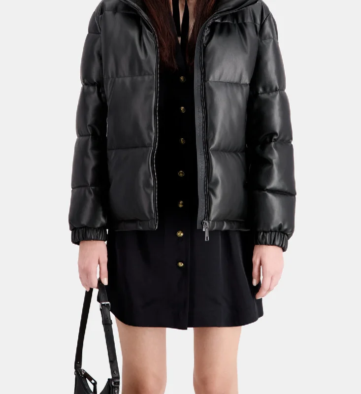 Sophisticated Outfits Faux Leather Puffer Jacket