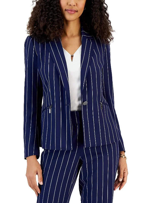 Trend Forward Threads For Her Womens Pinstripe Collared One-Button Blazer