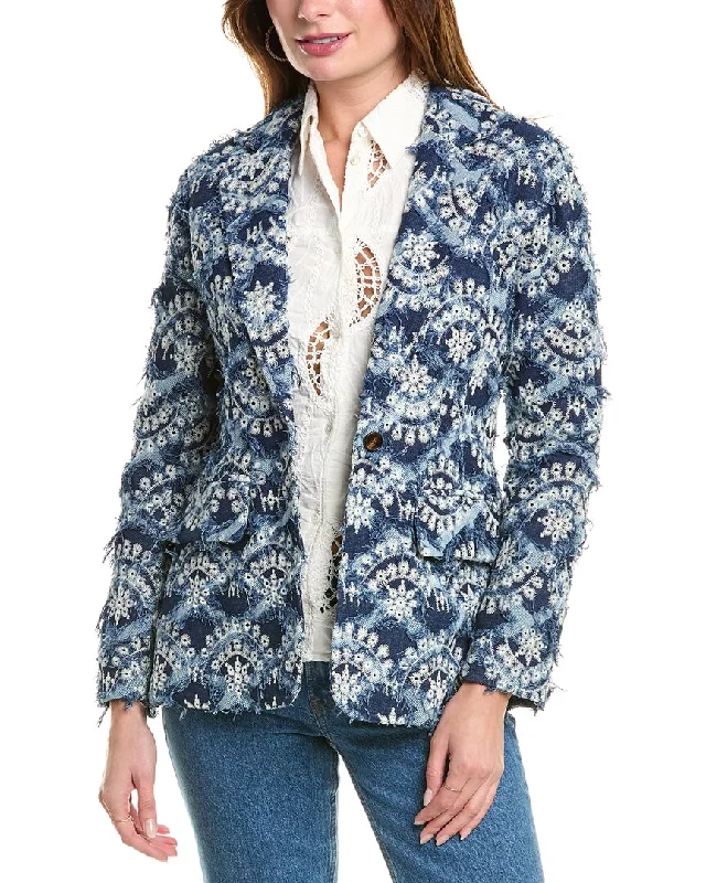 Elegant Details Gracia Floral Embroidered Denim Blazer