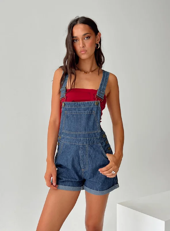 Unleash Your Style Kacey Overalls Mid Blue Pinstripe