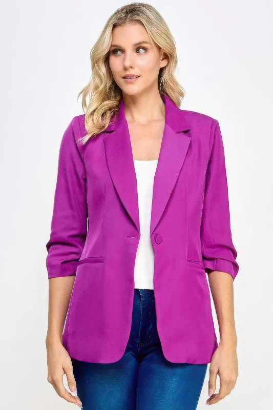 Grab Romantic Date - Night Styles Now Buttoned Detail 3/4 Sleeve Blazer