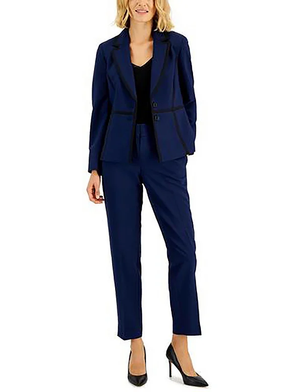 Wardrobe Upgrade Petites Womens Contrast Trim Polyester Two-Button Blazer