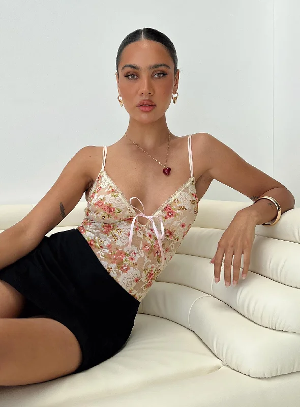 Trendsetter's Closet Amessa Lace Bodysuit Floral