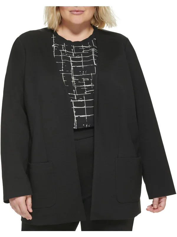 Wardrobe Refresh Plus Womens Solid Ponte Collarless Blazer