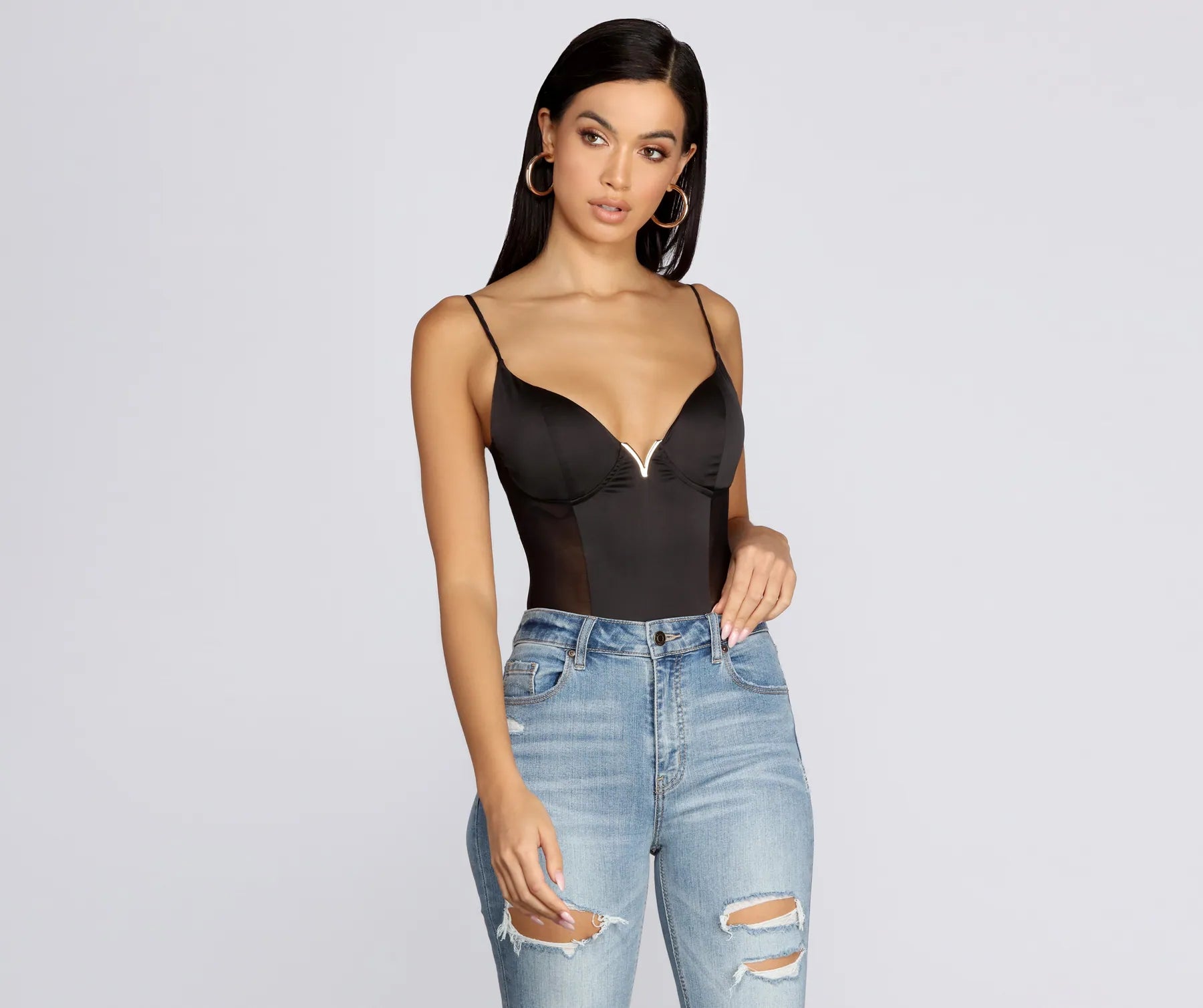 Essentials On Sale Bad Gal Satin Bodysuit