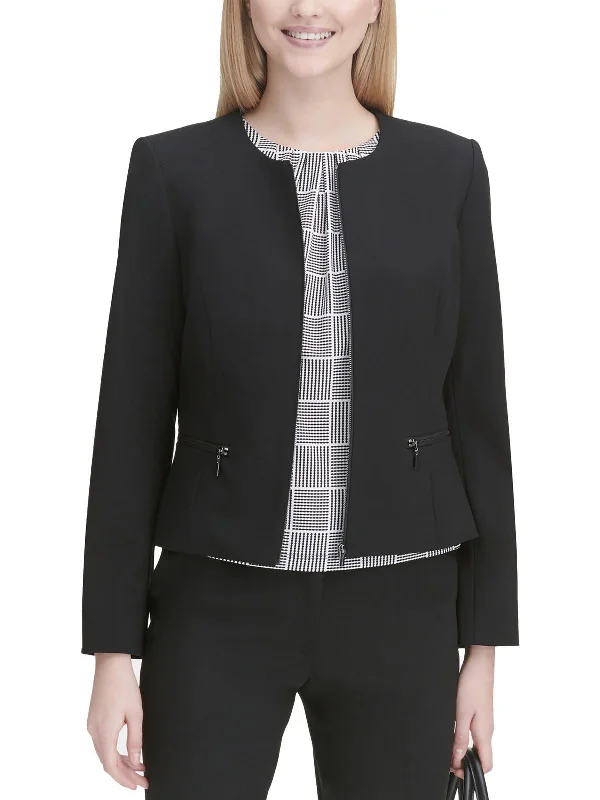 Fashionista Favorites Womens Knit Zip Front Collarless Blazer