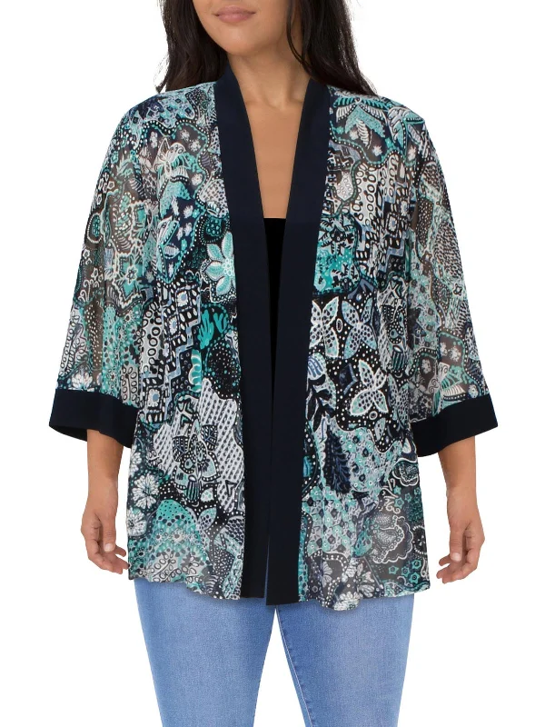 Pastel Styles Plus Womens Printed Collarless Open-Front Blazer