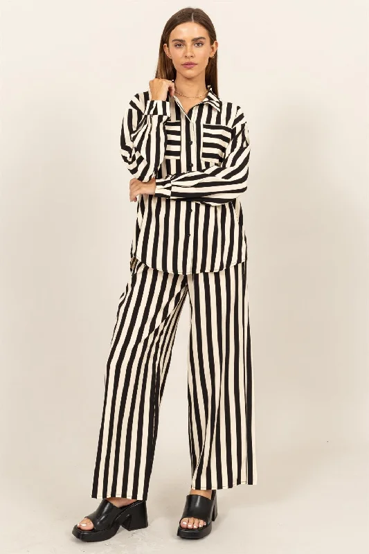 Limited Quantities Hot Girl HYFVE Striped Button Up Shirt and Pants Two Piece Set