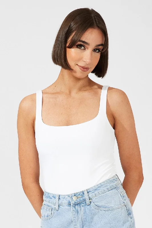 Elevate Your Wardrobe White Supersoft Bodysuit Sleeveless Square-Cut Neck