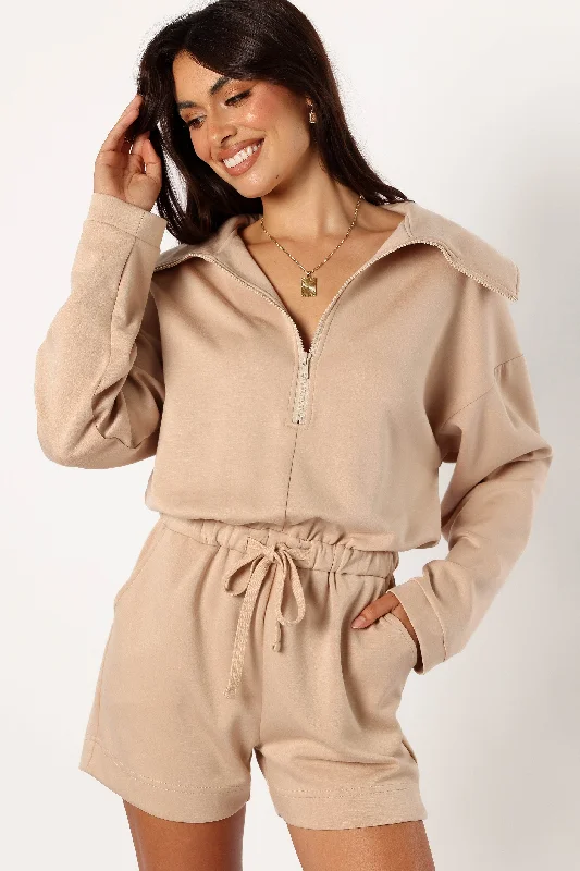 Hurry Before It's Gone Peri Sweater Romper - Tan