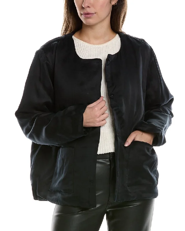 Season Appropriate Women's Collection EILEEN FISHER Round Neck Padded Silk-Lined Jacket