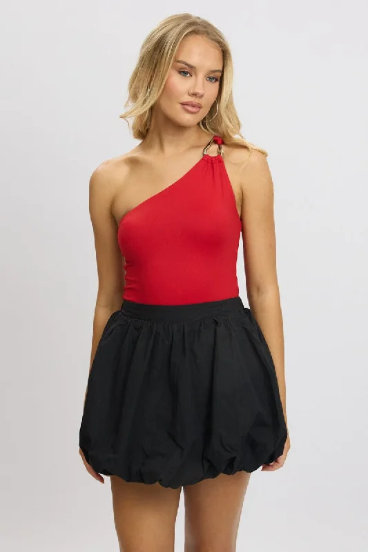 Latest Trends Red Bodysuit One Shoulder Supersoft