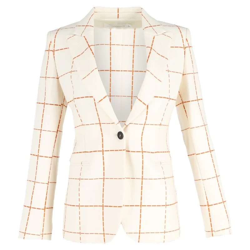 Trend Setting Wardrobe Victoria Beckham Check Print Single-Breasted Blazer in Cream Wool