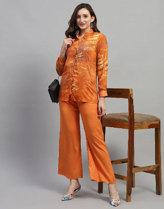 Statement Piece Women Rust Embroidered Collar Neck Full Sleeve Cords Set