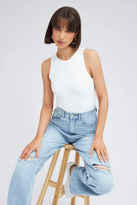 Refined Simplicity White Supersoft Bodysuit Sleeveless