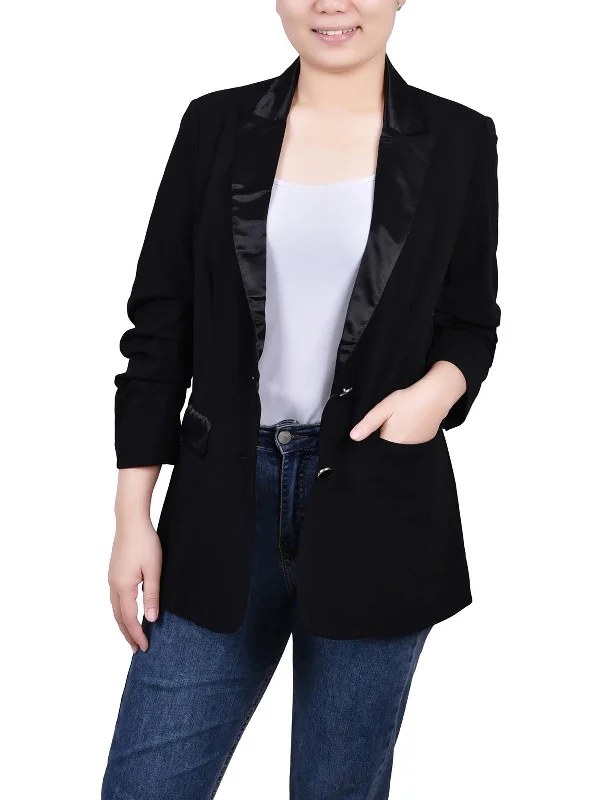 Fashion Forward Petites Womens Satin Trim Trendy Two-Button Blazer