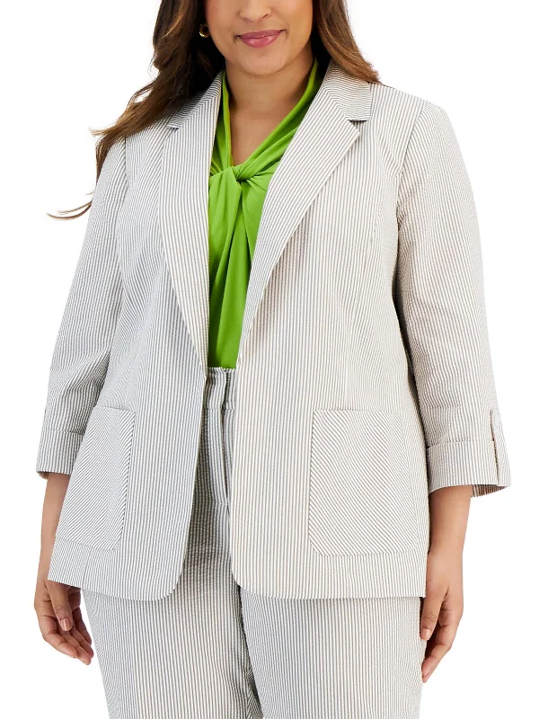 Wardrobe Refresh Womens Striped Seersucker Open-Front Blazer