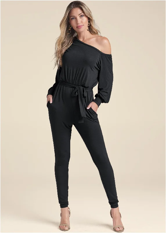 Seasonal Clearance Off-Shoulder Jumpsuit - Black