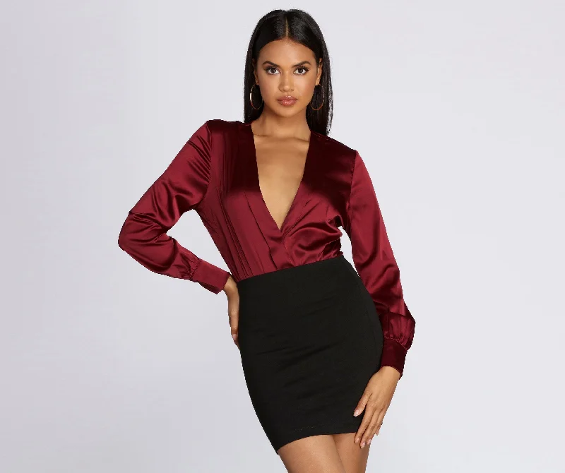 Fashion Sale Satin Chic Wrap Front Bodysuit