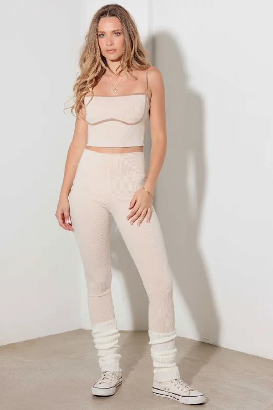 Vintage Charm Hot Girl Le Lis Ribbed Crop Cami and High Waist Brushed Leggings Set In Cream