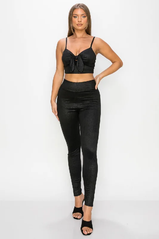 Discounts On Casual Weekend Styles Hot Girl Embossed Snake Print Crop Top And Leggings Two Piece Set In Black