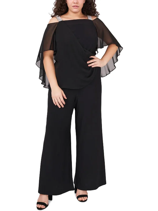 Discounts On Casual Weekend Styles Plus Womens Sheer Overlay Rhinestones Jumpsuit