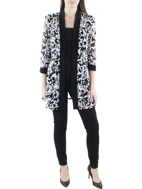 Trendy Styles Womens Mesh Printed Duster Blazer