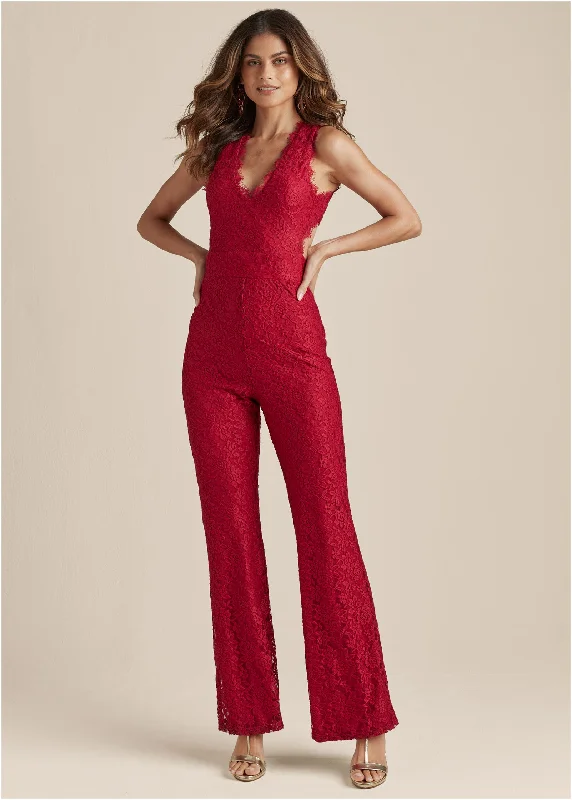 New Styles Just In Open Back Lace Jumpsuit - Red