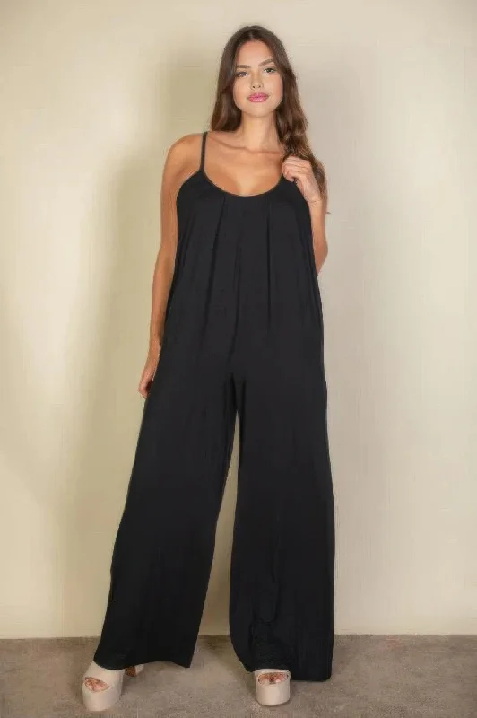 Spring Fling Sale Plus spaghetti strap solid wide jumpsuit