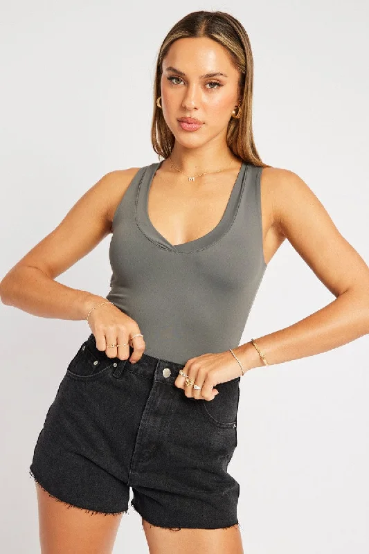 Style Upgrade Grey Supersoft Bodysuit Sleeveless V Neck