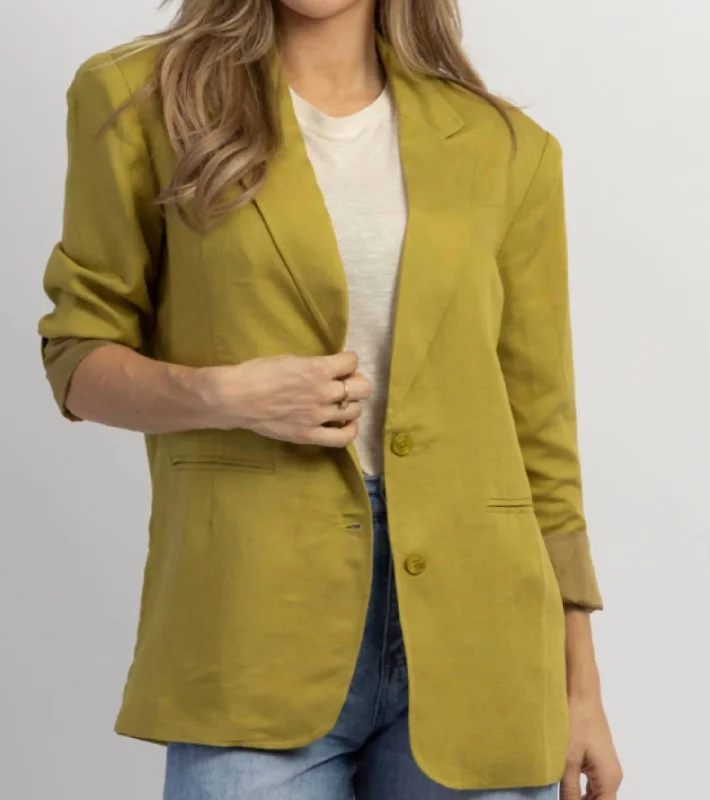 Fast Fashion Favorites Strictly Biz Button Blazer In Chartreuse