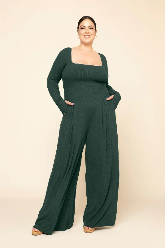 Flash Sale Now Go With The Flow Long Sleeve Jumpsuit - Pine