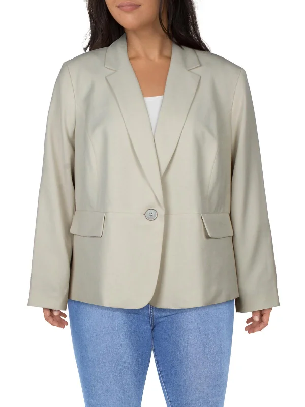 Stylish Basics Plus Womens Solid Polyester One-Button Blazer