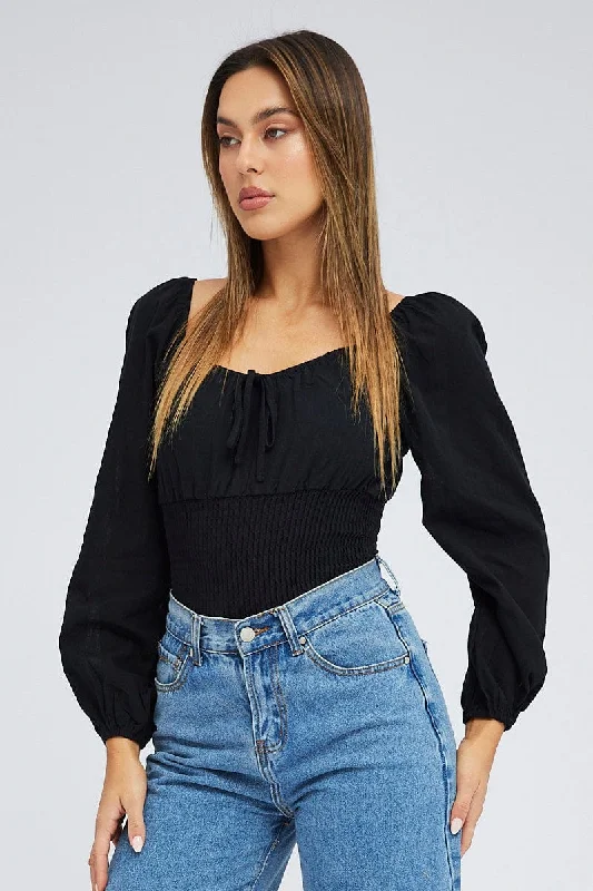 Stupidly Low Prices Black Bodysuit Long Sleeve Sweetheart Neck