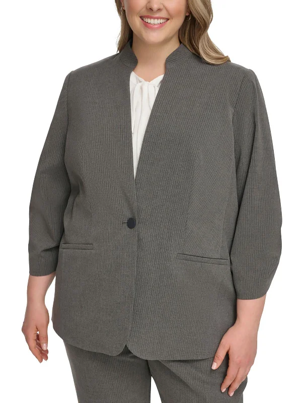 Save Big Plus Womens Pinstripe Office One-Button Blazer