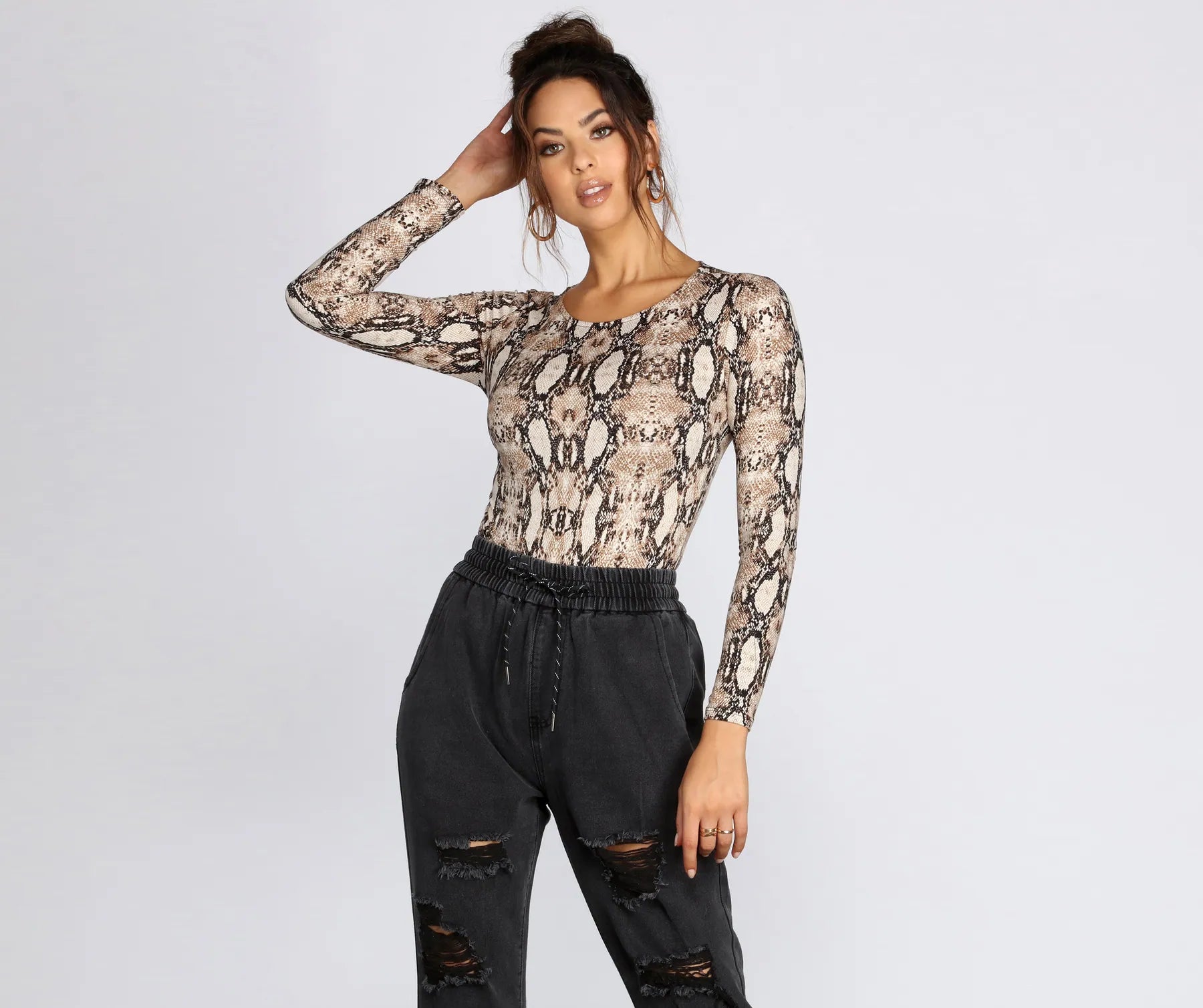 Trendsetter's Closet Fierce And Fab Snake Print Bodysuit